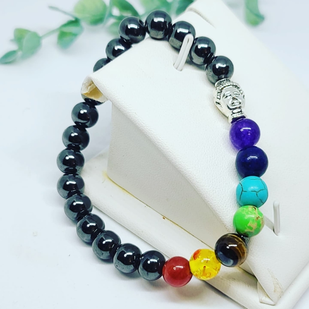 Hematite 7 Chakra Crystals Buddha charm bracelet ✨